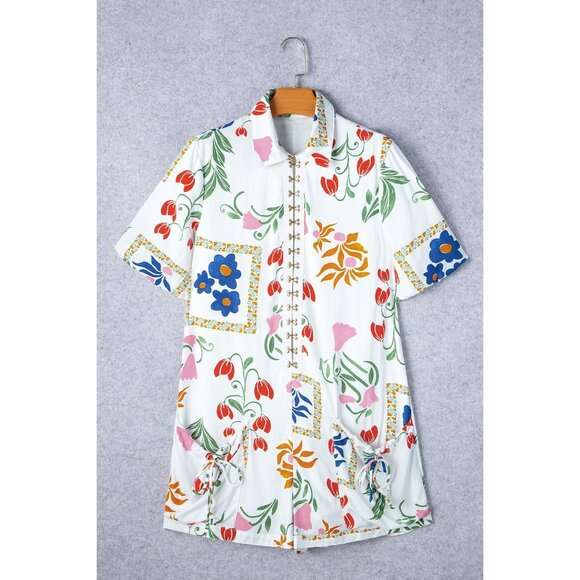 Pocketed Printed Half Sleeve Romper - Picture 3 of 11